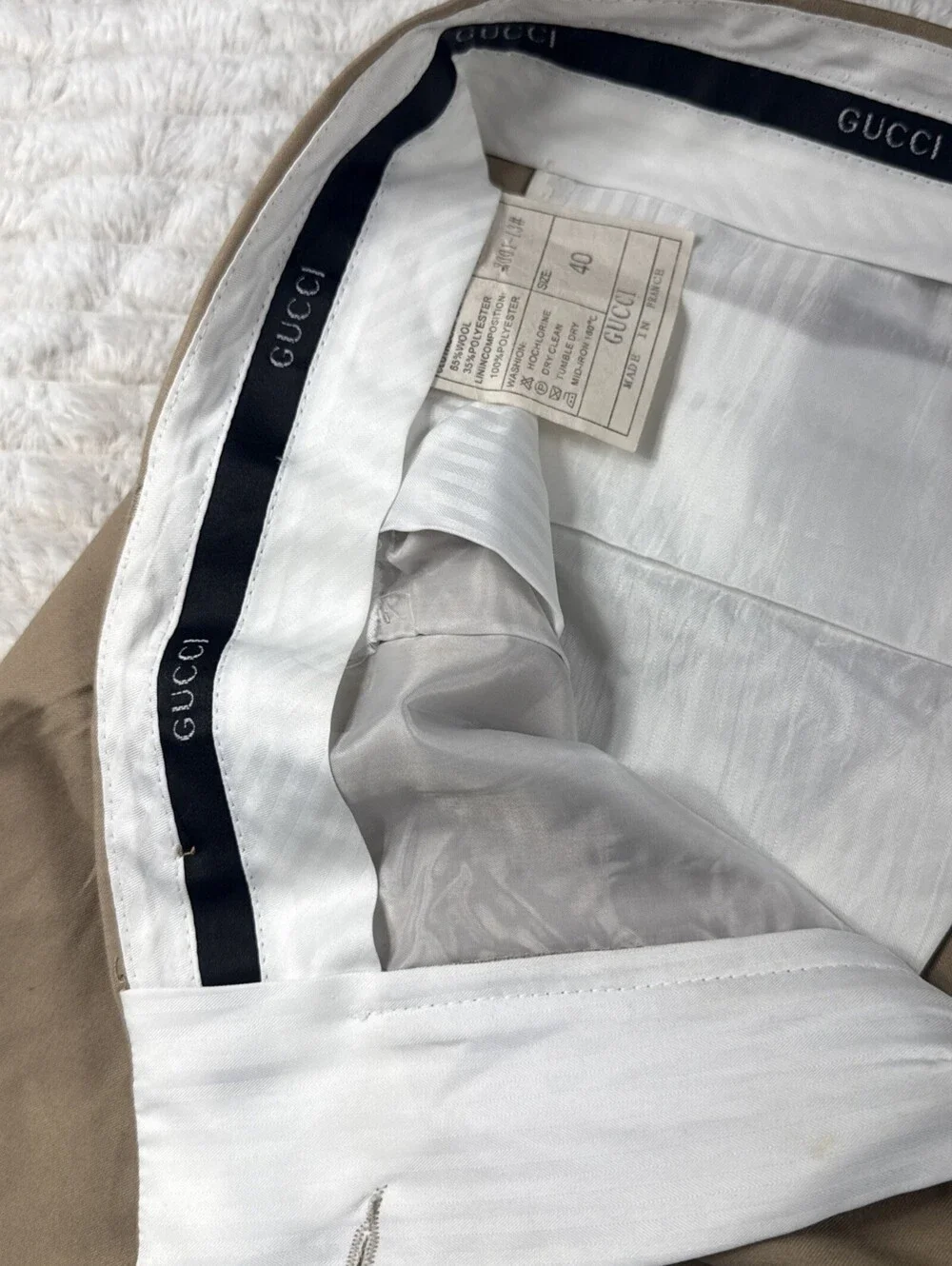 Gucci Men Wool Poly Beige Pants Trousers Size 40 Fits 32x31” France VTG 2001 EUC
